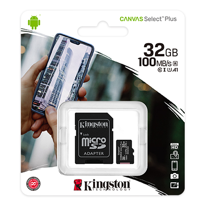Kingston 100MB/s Flash Memory Card with Adapter (32GB Class 10)